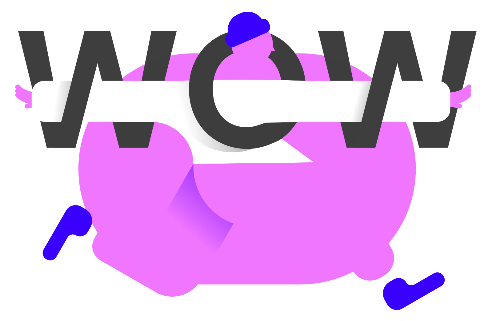 Illustration of a Person Jumping through a Font that says WOW.