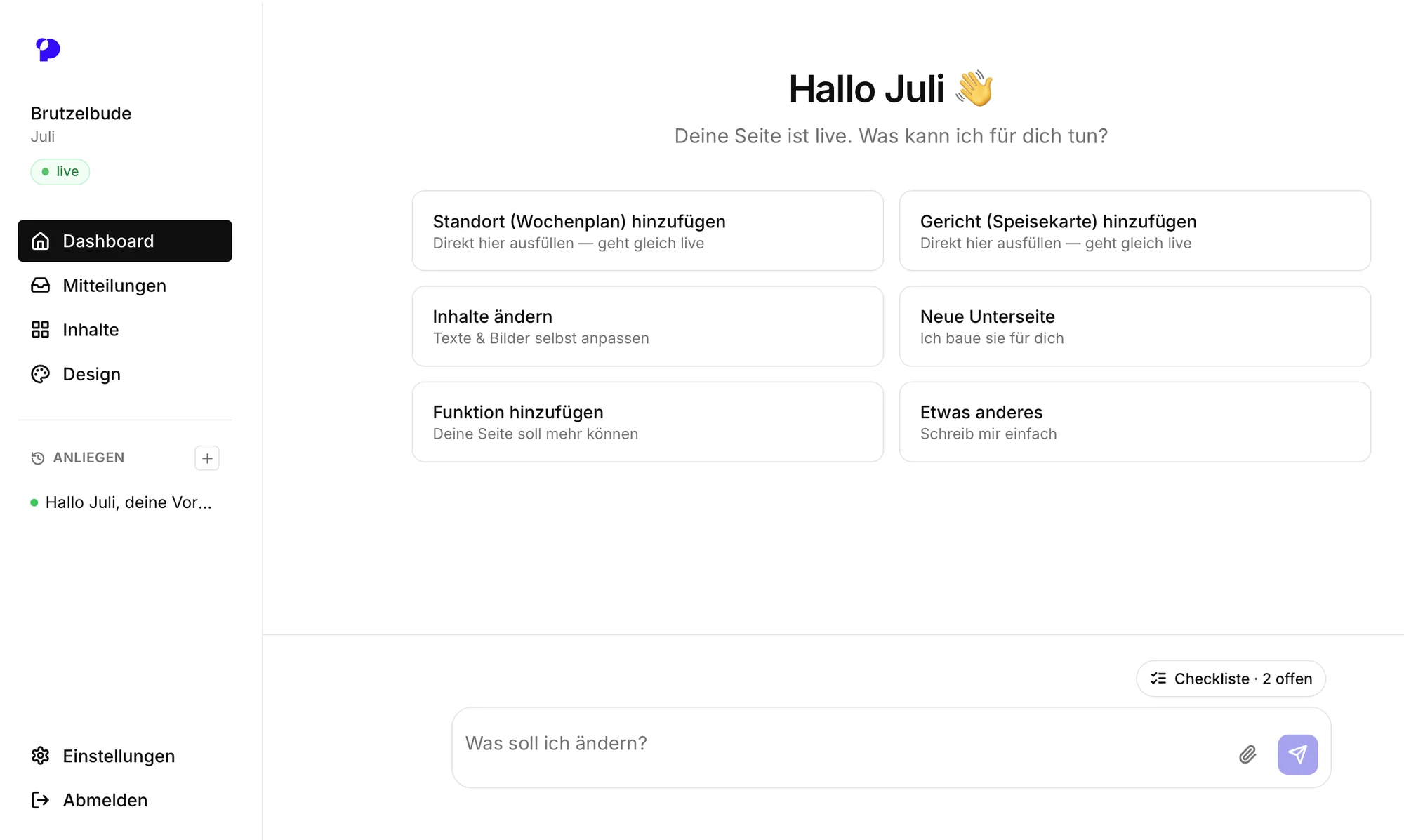 Kunden-Dashboard mit individuellen Bereichen