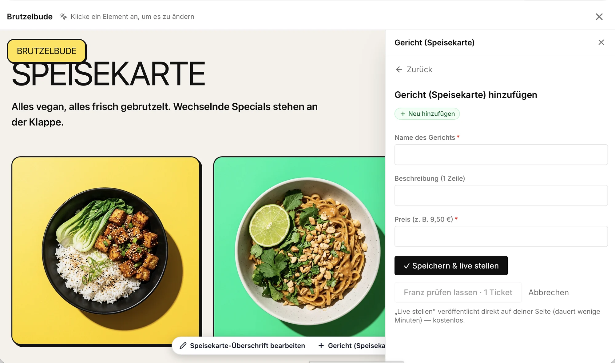 Live-Edit: Element direkt auf der Seite anklicken und bearbeiten